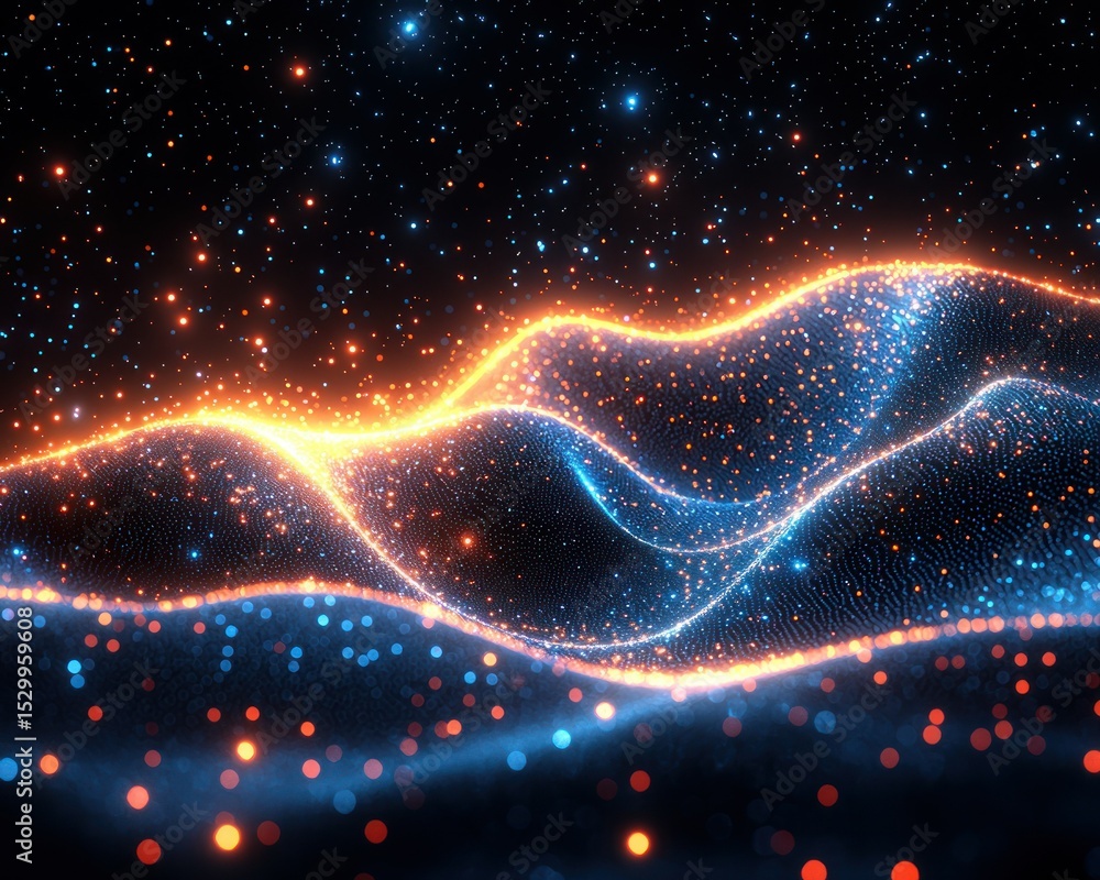 Sticker cosmic waves glowing particles flow in spacey formations