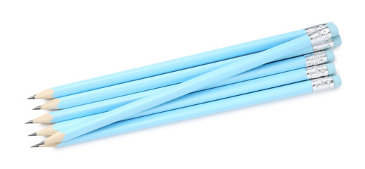 Many sharp graphite pencils isolated on white, above view