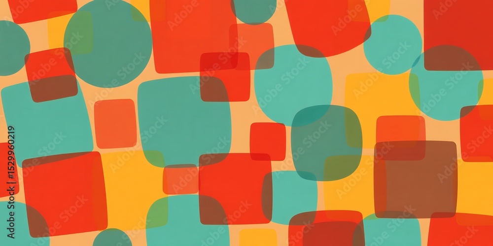 Poster abstract background featuring overlapping circles and squares in various vibrant colors