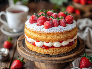 Delicious Victoria Sponge Cake with Fresh Strawberries - Classic British Dessert