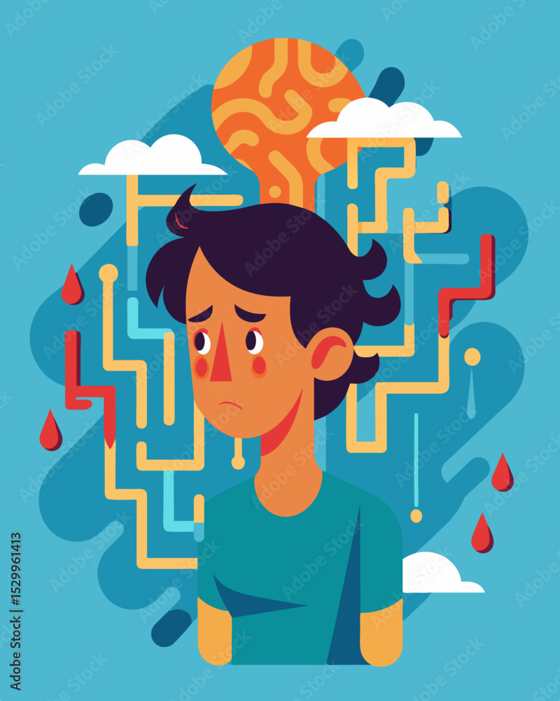 Poster sweat drips down the persons face as they struggle to find a way through the dense maze of stress co