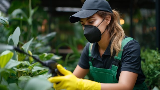 Woman working in greenhouse.