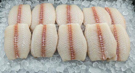 Fresh fish fillets on ice