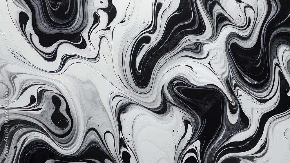 Poster abstract monochrome background featuring swirling patterns of black and white ink effect