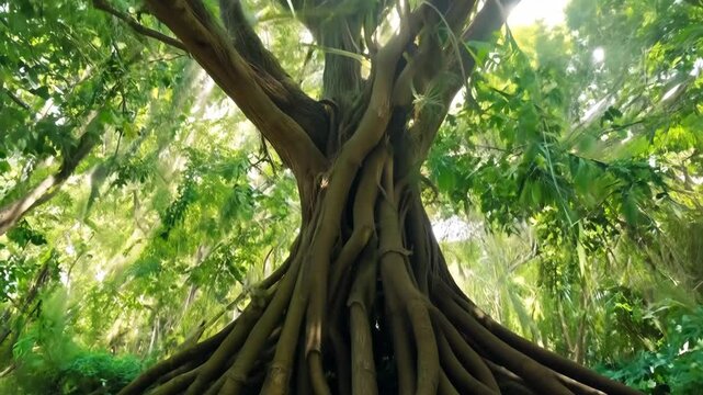 banyan tree with long aerial roots
