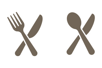 Fork, spoon, knife and plate. Menu symbol. Tableware instruments. Restaurant icon. Food, plate, fork, knife, spoon, cutlery icon set.