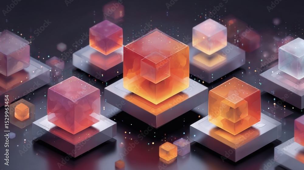 Poster a series of cubes in various colors are arranged on a black background. the cubes are arranged in a 