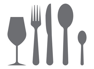 For and spoon icon set. Eatery symbol. Kitchen utensil vector illustration. Tableware serving sign. Crossed fork and spoon pictogram. Menu button.