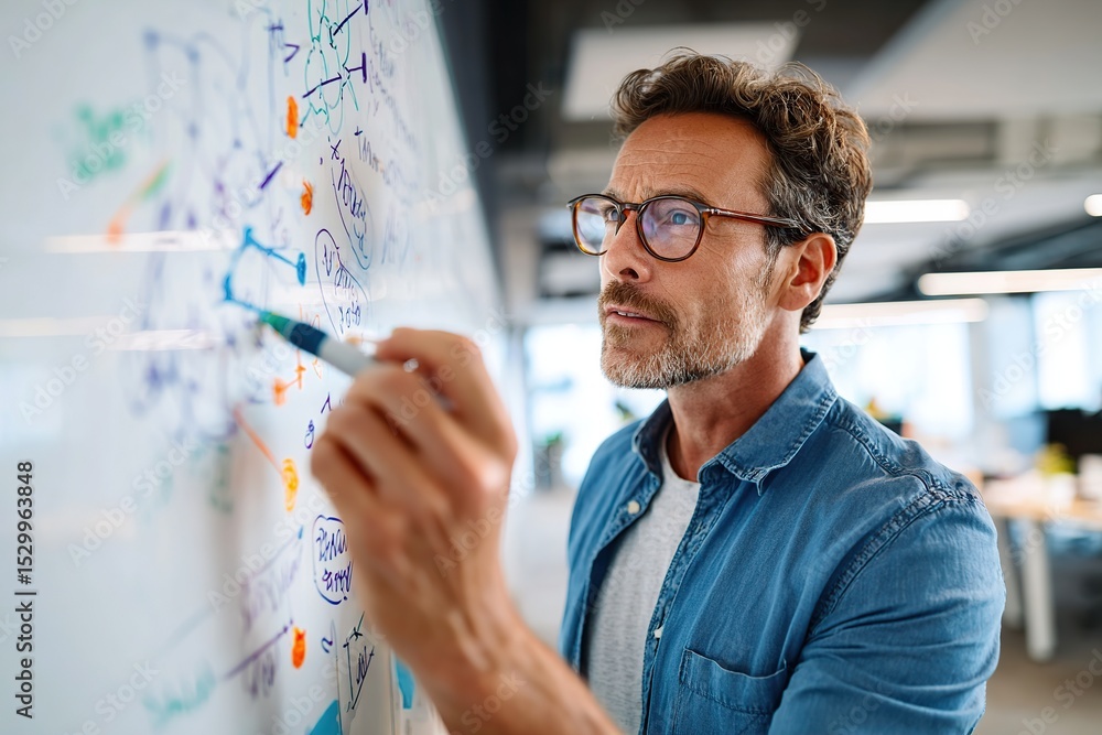 Aufkleber engineer discusses neural network concepts while illustrating diagram in modern workspace