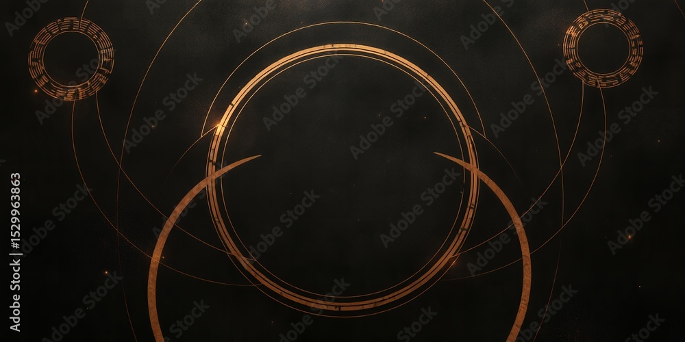 Poster abstract background featuring golden circles and lines on a dark gradient surface design