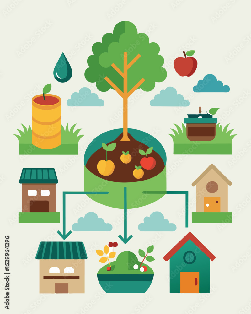 Poster a communitywide composting initiative with designated areas for residents to drop off food scraps an