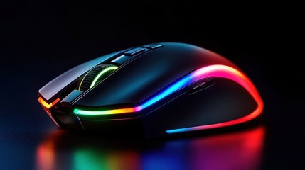 This striking image portrays a vibrant gaming mouse adorned with colorful LED features, highlighting its advanced design and attracting modern gamers and tech enthusiasts alike.