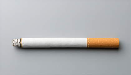 Burning Cigarette on Gray Background Representing Smoking Hazard