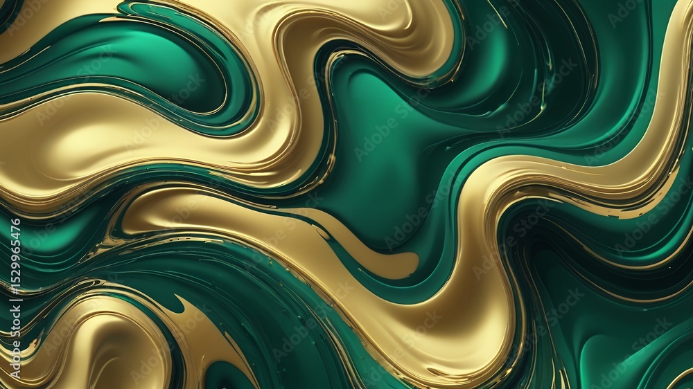 Poster abstract background featuring swirling patterns of gold and emerald green creating a fluid design
