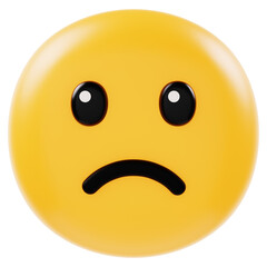 sad smiley face  3d icon in cartoon plastic style minimal isolated on transparent white background, clipping path	
