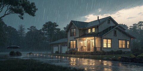 Grief rendered as a house where it always rains in one room
