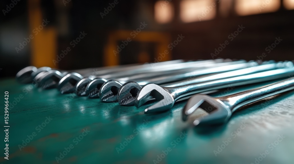 Poster a neatly arranged row of shiny wrenches showcases the beauty of craftsmanship and precision, perfect