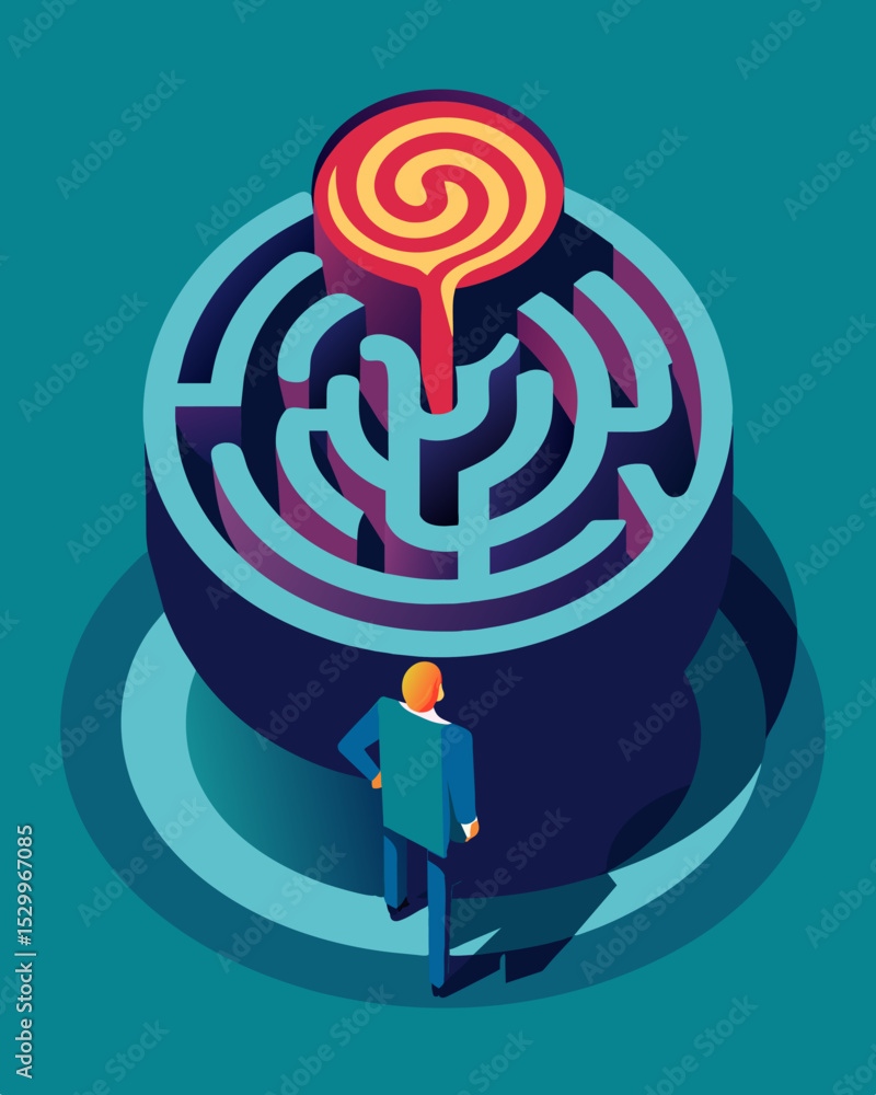 Poster the continuous loop of the mind maze simulates the constant battle between reason and emotion within