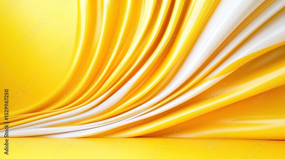 Poster an artistic display of flowing yellow and white fabric, creating a smooth, abstract appearance that 