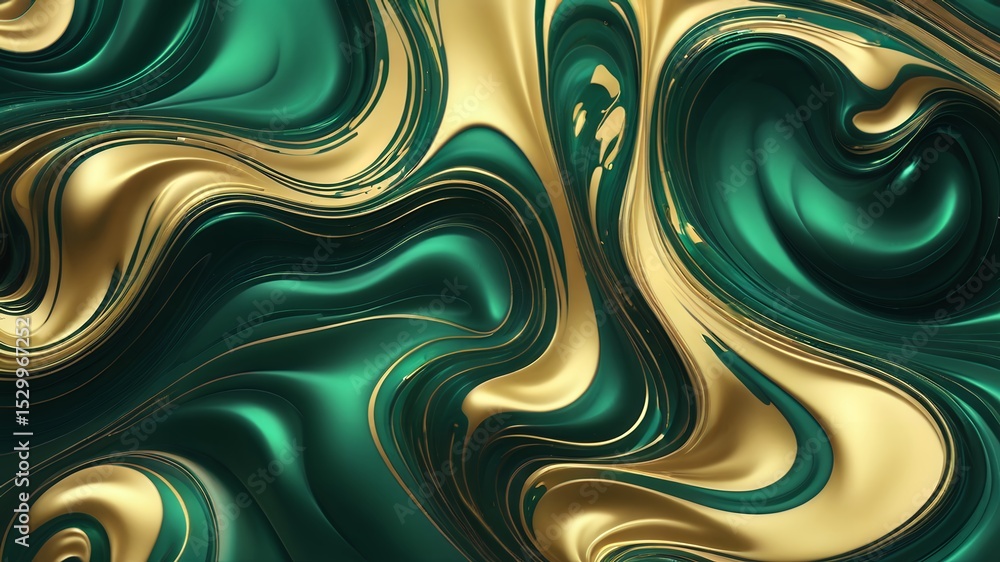 Poster abstract swirls of emerald green and gold creating a luxurious and fluid marble effect design