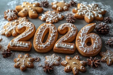 Numbers 2026 from cookies on a light background, new year