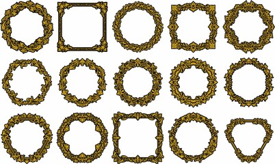 ecorative vector frames in baroque and rococo styles, featuring intricate gold and black & white...