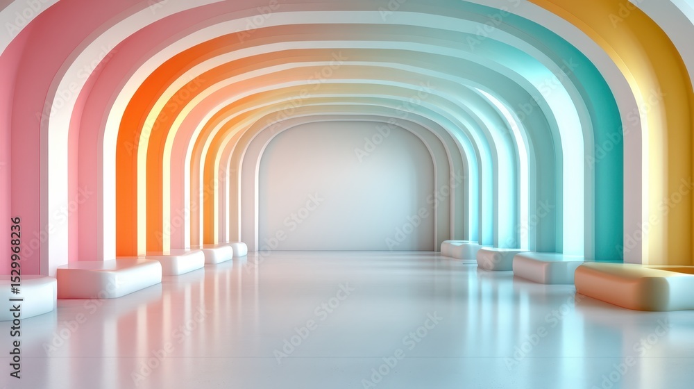 Poster a visually striking image of an abstract architectural space featuring vibrant arches and smooth lin