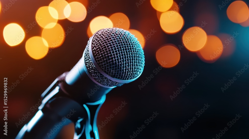 Aufkleber this dramatic close-up of a microphone captures the essence of performance against a backdrop of sof