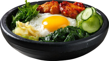 Korean Beef Rice Bowl Lettuce Raw Egg Gochujang Kimchi Spinach White Rice
