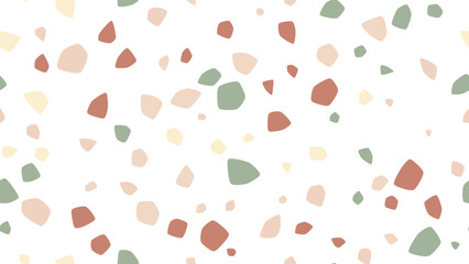 Modern seamless terrazzo vector pattern with organic shapes in neutral earth tones. Perfect for textiles, wallpaper, packaging & digital design projects.