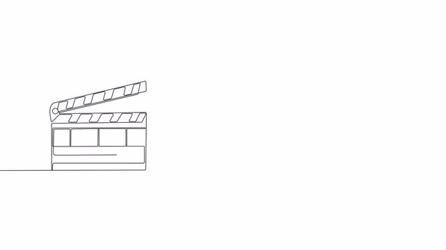 Video. Single continuous editable line drawing of a movie clapboard. Retro style movie board concept in simple linear style. Animation on white background. 4K.