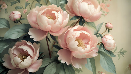 Vintage bouquet of pink tulips on white background