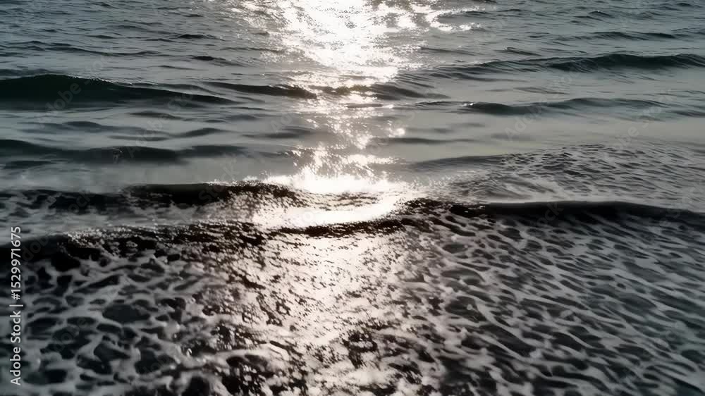 Poster sunlight glimmers and sparkles on the surface of gently rippling ocean waves creating a serene seasc