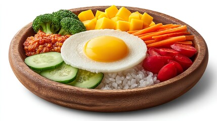 Gochujang Rice Bowl with Fried Egg Carrot Cucumber Kimchi and Leafy Greens