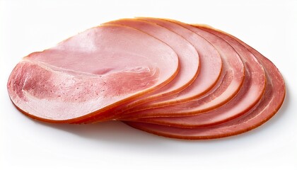 thinly sliced ham isolated on a white background