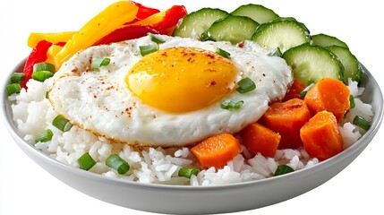 Traditional Bibimbap Korean Rice Bowl with Carrots Kimchi and Sunny Egg