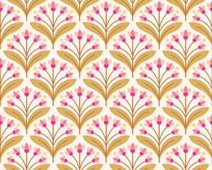 Modern cute floral art deco seamless pattern. Vector damask illustration with leaves. Decorative botanical background.