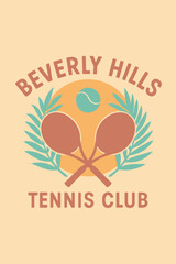 Chic pastel tennis club flat vector emblem – minimalist Beverly Hills sports logo for apparel & stickers