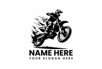 Black vector silhouette of aggressive motocross rider creating massive dirt spray during high-speed jump