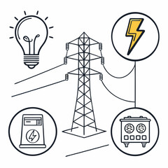 hand drawn light bulb with power lines