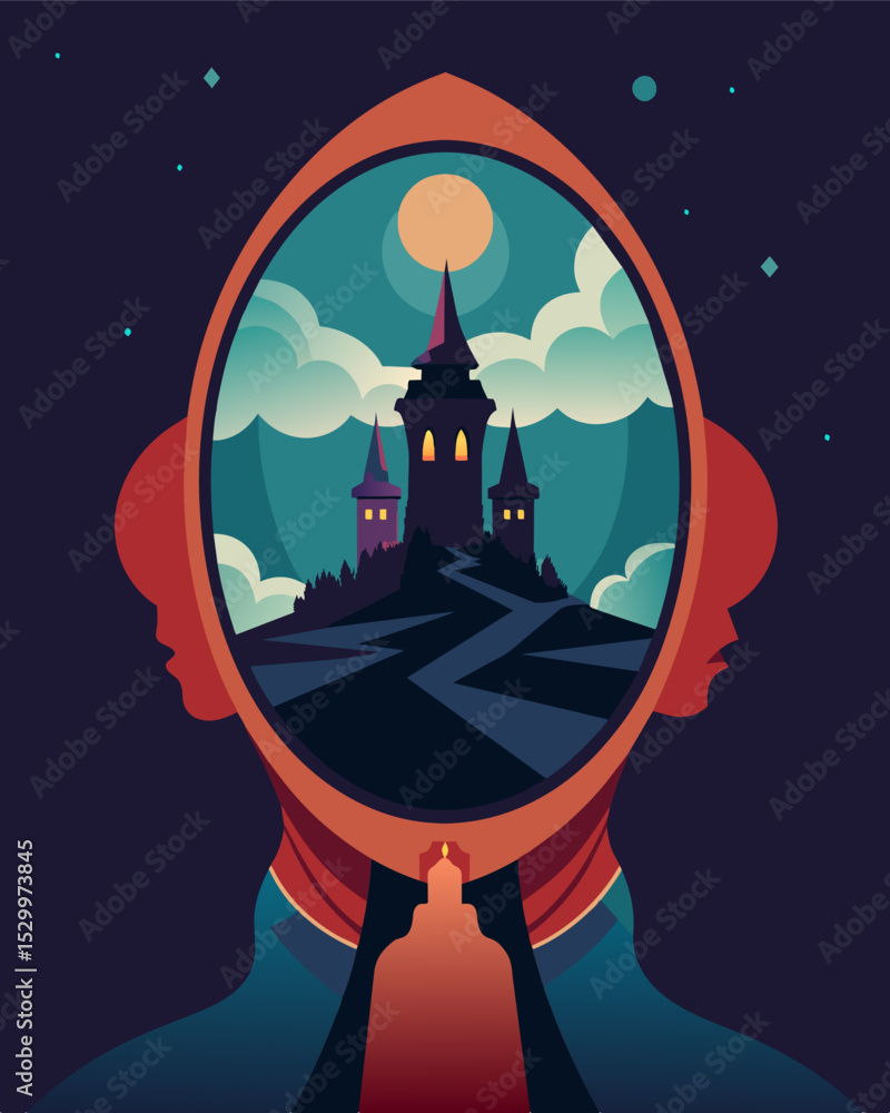 Poster the mirror showing a parallel universe where their doppelganger was an evil ruler with a palace of d