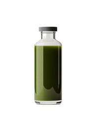 Clear bottle of cold pressed juice label space white background health focused drink idea for branding and juice cleanse product visuals
