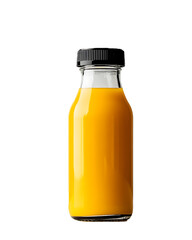 Clear bottle of cold pressed juice label space white background health focused drink idea for branding and juice cleanse product visuals
