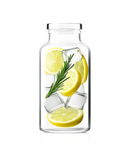Clear glass of lemonade ice and lemon slices white background refreshing summer drink for cafe menus and citrus beverage branding