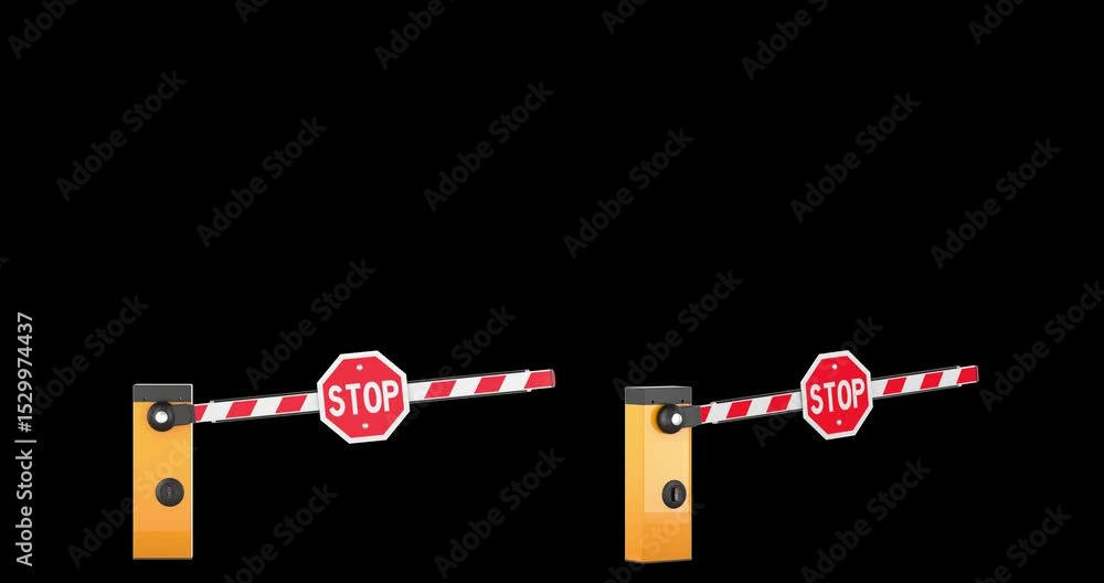 Aufkleber barrier gate animation with stop sign, rising and lowering, animation seamlessly loopable. 3d render