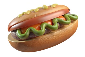 3d render of a delicious hot dog with mustard and relish