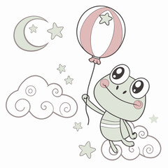Happy Frog Starry night SVG (with a balloon)