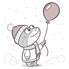 Happy Frog Cozy winter SVG (with a balloon)