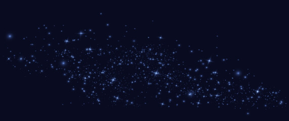 Blue glittering particles, stars and sparks. Blue particles on dark background. Glitter special light effect. Blue sequins. Magic stars