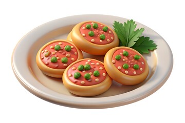 Mini pizzas with peas and parsley garnish
